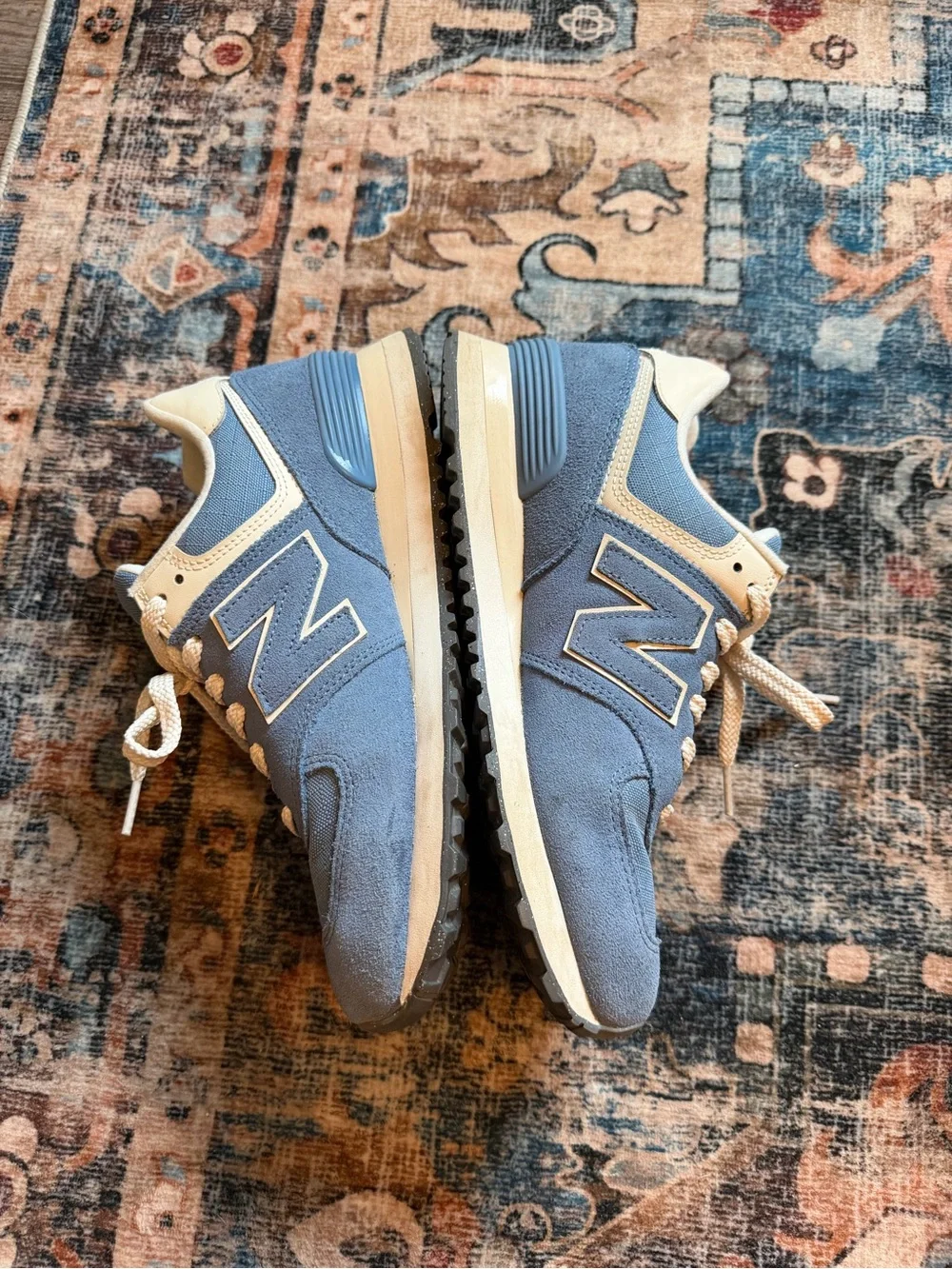 New Balance Blue and Cream Low-Top Sneakers